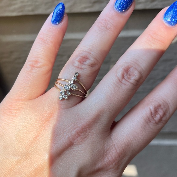 10k yellow & white two tone gold diamond bubble bypass ring 6.5 - Picture 2 of 8